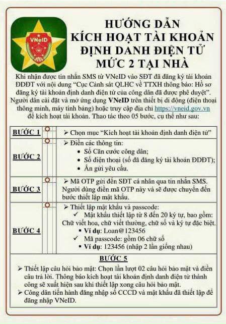 Hướng dẫn kích hoạt tài khoản định danh điện tử mức 2 tại nhà
